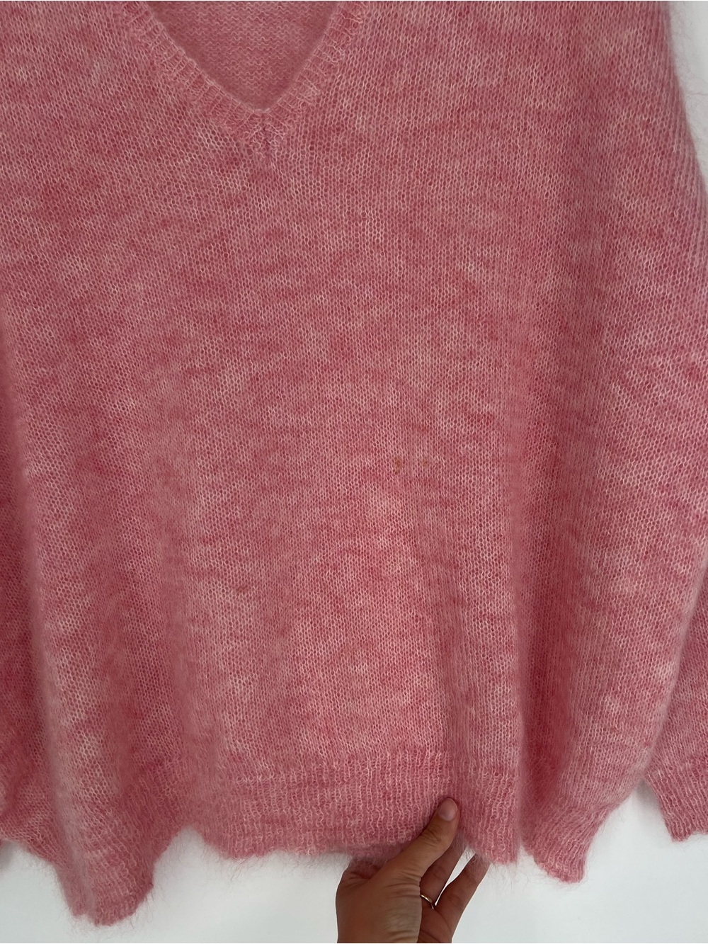 Masscob La Coruna Mohair Polyamide Wool Blend Pink V Neck Pullover Sweater L - Picture 3 of 9